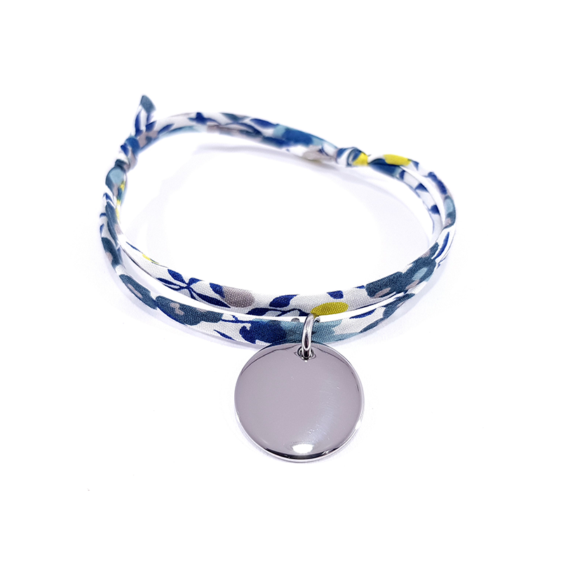 bracelet liberty mimosa et médaille argent ronde à graver bracelet liberty mimosa et médaille argent ronde à graver
