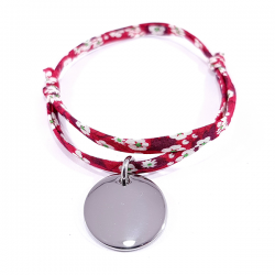 bracelet liberty rouge et médaille ronde en argent à personnaliser