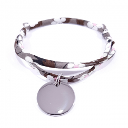 bracelet liberty marron et médaille à graver ronde en argent