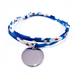 bracelet liberty bleu et médaille à graver ronde en argent