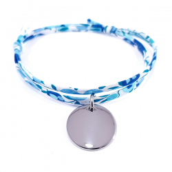 bracelet liberty bleu cristal et médaille en argent ronde