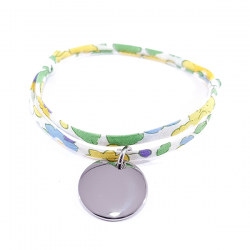 bracelet mimosa jaune et médaille à personnaliser en argent