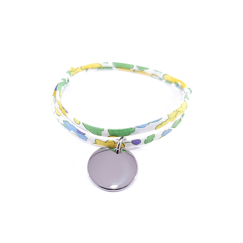 bracelet mimosa jaune et médaille à personnaliser en argent bracelet mimosa jaune et médaille à personnaliser en argent