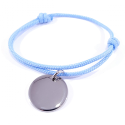 Bracelet cordon tressé bleu clair et médaille ronde en argent