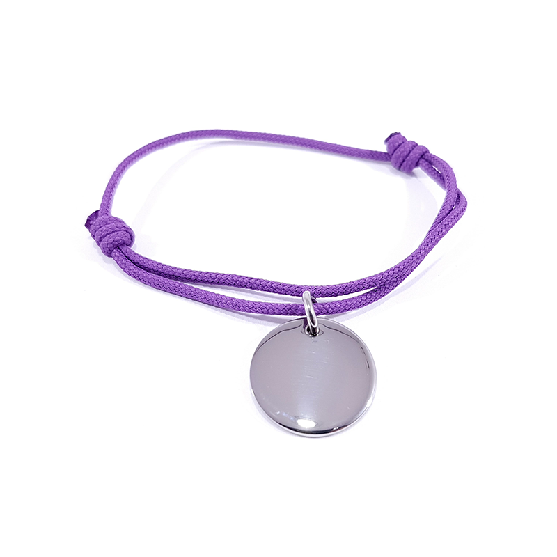 bracelet cordon mauve avec médaille argent à personnaliser bracelet cordon mauve avec médaille argent à personnaliser