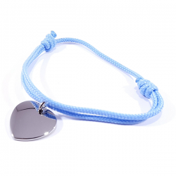 Bracelet cordon bleu clair avec médaille personnalisable en argent