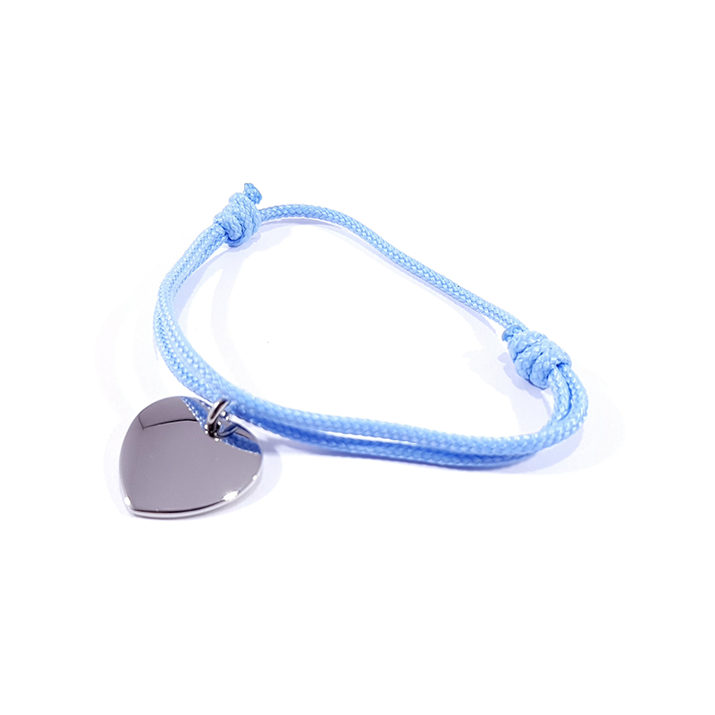 Bracelet cordon bleu clair avec médaille personnalisable en argent Bracelet cordon bleu clair avec médaille personnalisable en argent