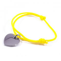 bracelet cordon jaune avec médaille cœur en argent 925