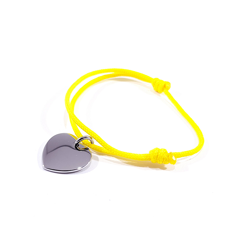 bracelet cordon jaune avec médaille cœur en argent 925 bracelet cordon jaune avec médaille cœur en argent 925