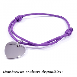 Bracelet personnalisé en cordon tressé avec nœuds coulissants et médaille cœur en argent massif à graver