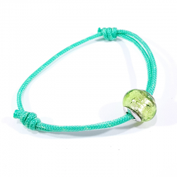 bracelet cordon menthe glacée et perle en verre de murano vert argenté