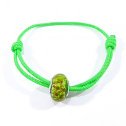 bracelet cordon vert charm murano vert doré