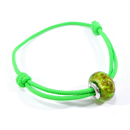 bracelet cordon tressé vert néon murano vert doré