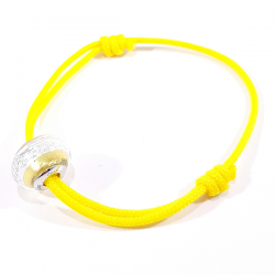 bracelet cordon tressé jaune et perle verre de murano jaune et gris