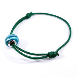 bracelet cordon tressé vert et perle vert et bleu argenté