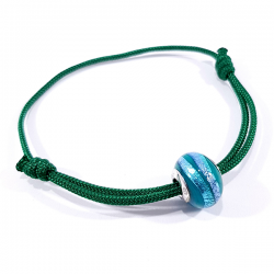 bracelet cordon tressé et perle de murano vert et bleu