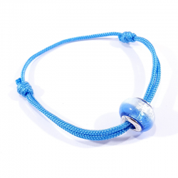 Bracelet cordon tressé bleu polaire et perle en verre de murano bleu et gris