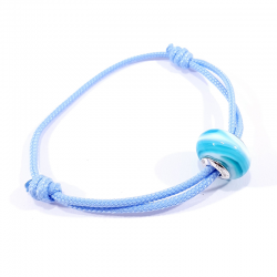 bracelet cordon bleu bébé et perle en verre de murano bleu et blanc