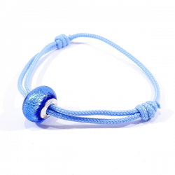bracelet cordon bleu bébé et perle en verre de murano bleu et argent