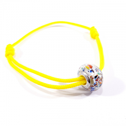 bracelet cordon jaune et perle multicolore