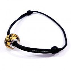 bracelet cordon noir charm jaune et noir