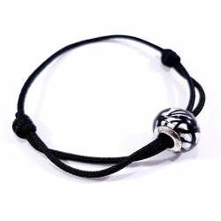 bracelet cordon tressé noir et perle de murano zébrée noir et blanc