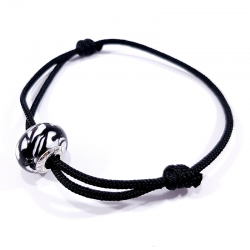 bracelet cordon noir avec perle en verre noir et blanc