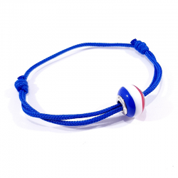 bracelet cordon bleu et perle en verre de murano bleu blanc rouge