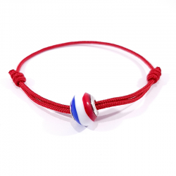 bracelet cordon tressé rouge et perle en verre de murano bleu blanc rouge