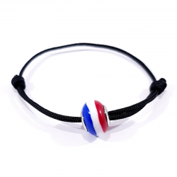 bracelet cordon noir et perle en verre de murano bleu blanc rouge