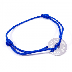 bracelet cordon bleu jeton argent massif Allez les bleus
