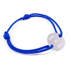 bracelet bleu plaque ronde gravée allez les bleus