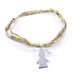 bracelet vert jaune et silhouette fille argent 925