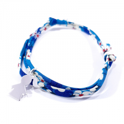 bracelet bleu en tissu liberty et pendentif fille en argent