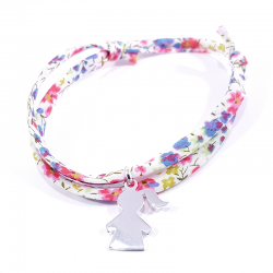 bracelet fleurs multicolores et pendentif forme fille argent