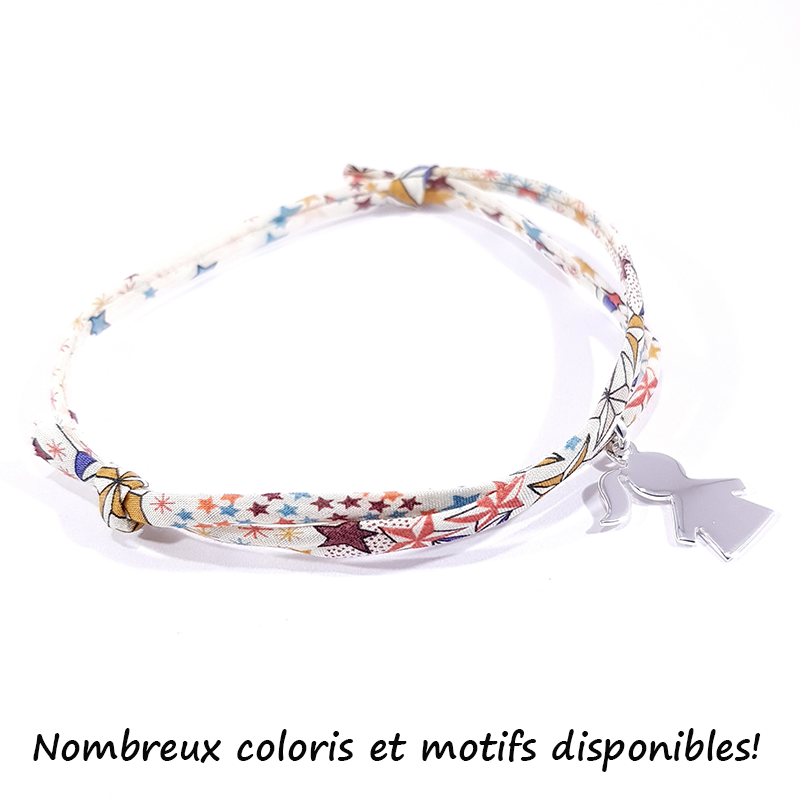 Bracelet liberty avec personnage fille en argent disponible dans de nombreux motifs et coloris