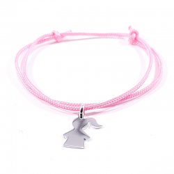 bracelet cordon rose et motif fille argent