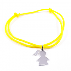 bracelet cordon tressé jaune et motif fille en argent 925