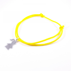 bracelet cordon  jaune et motif fille en argent