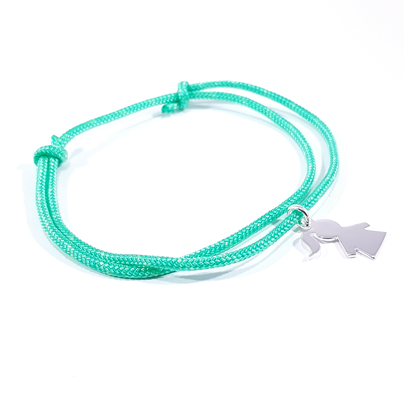 bracelet cordon tressé vert menthe et pendentif motif fille en argent 925 bracelet cordon tressé vert menthe et pendentif motif fille en argent 925