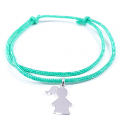 bracelet cordon vert menthe et pendentif motif fille en argent 925