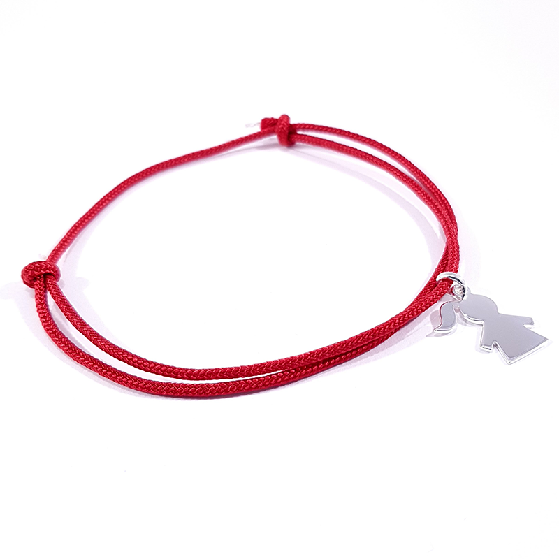 bracelet cordon tressé rouge et pendentif motif fille en argent 925 bracelet cordon tressé rouge et pendentif motif fille en argent 925