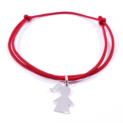 bracelet cordon rouge et pendentif motif fille en argent 925