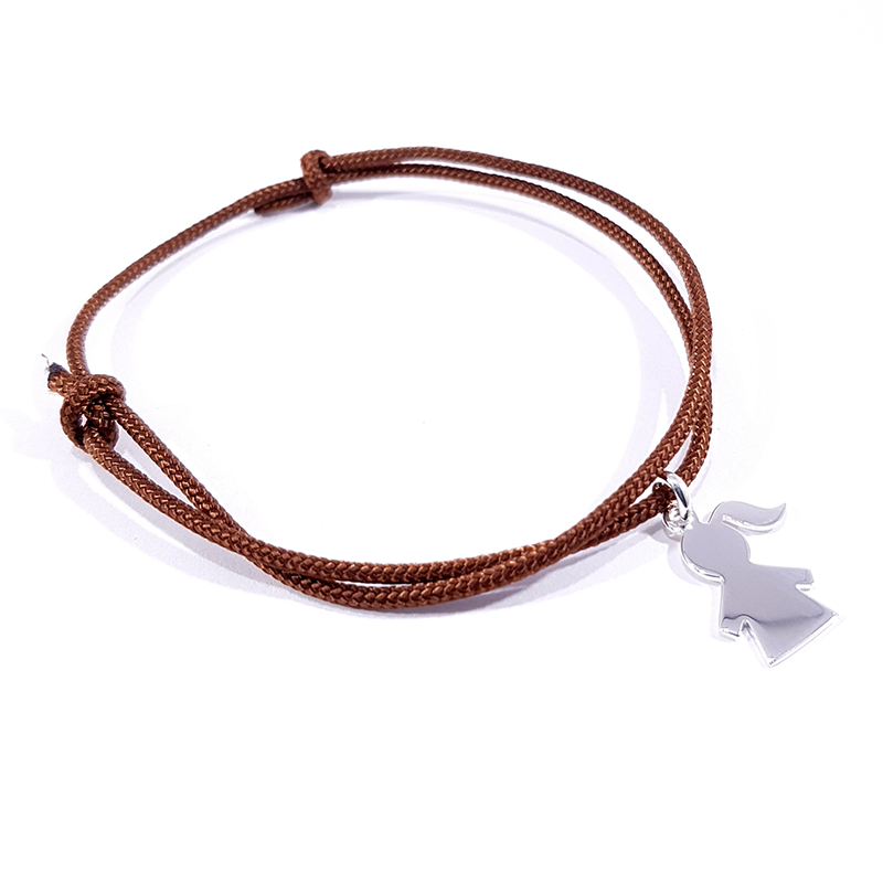 bracelet cordon tressé marron et pendentif motif fille en argent 925 bracelet cordon tressé marron et pendentif motif fille en argent 925
