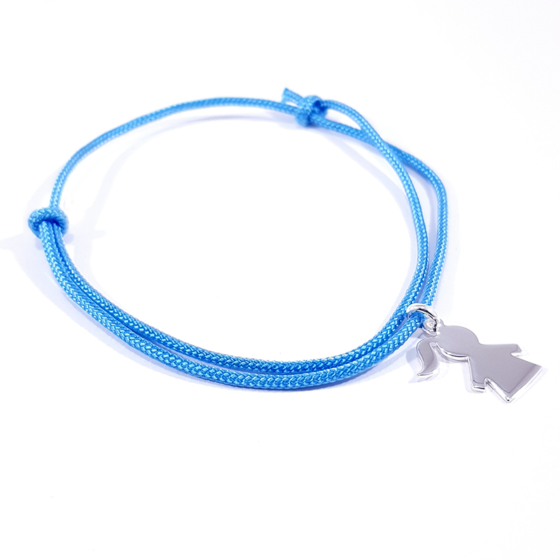bracelet cordon tressé bleu polaire et pendentif motif fille en argent 925 bracelet cordon tressé bleu polaire et pendentif motif fille en argent 925