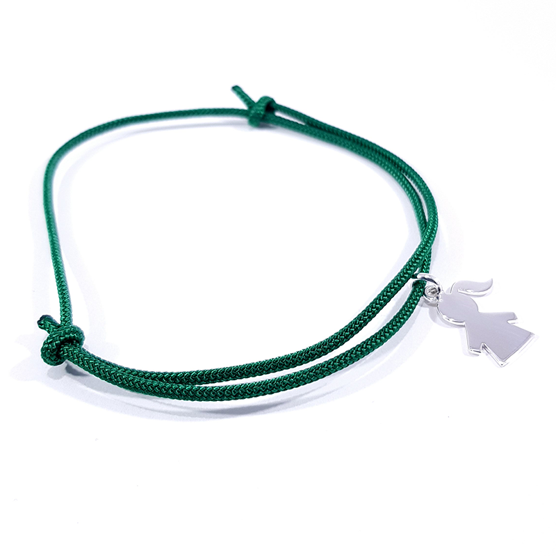 bracelet cordon tressé vert herbe et pendentif motif fille en argent 925 bracelet cordon tressé vert herbe et pendentif motif fille en argent 925