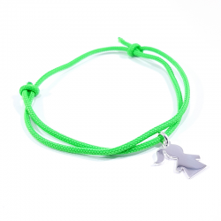 bracelet cordon tressé vert fluo et pendentif motif fille en argent 925