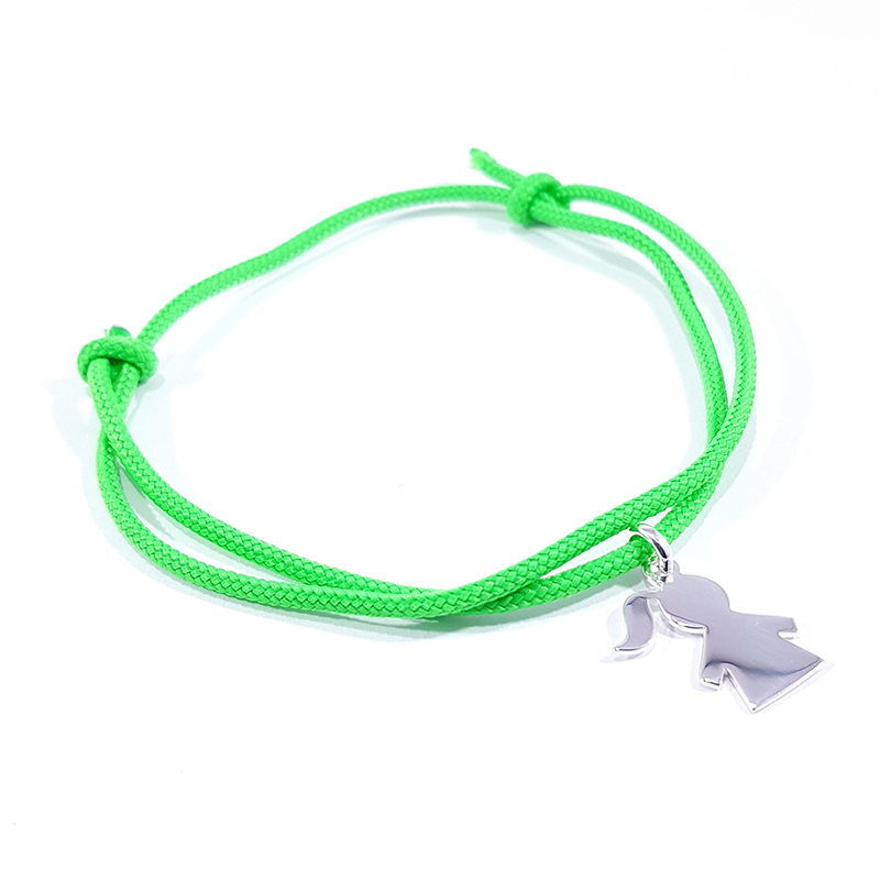 bracelet cordon tressé vert fluo et pendentif motif fille en argent 925 bracelet cordon tressé vert fluo et pendentif motif fille en argent 925