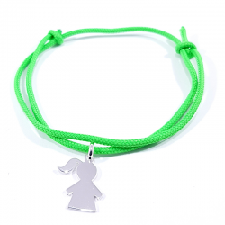 bracelet cordon vert fluo et pendentif fille en argent 925