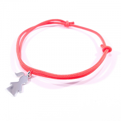 bracelet cordon orange fluo et pendentif  fille en argent 925